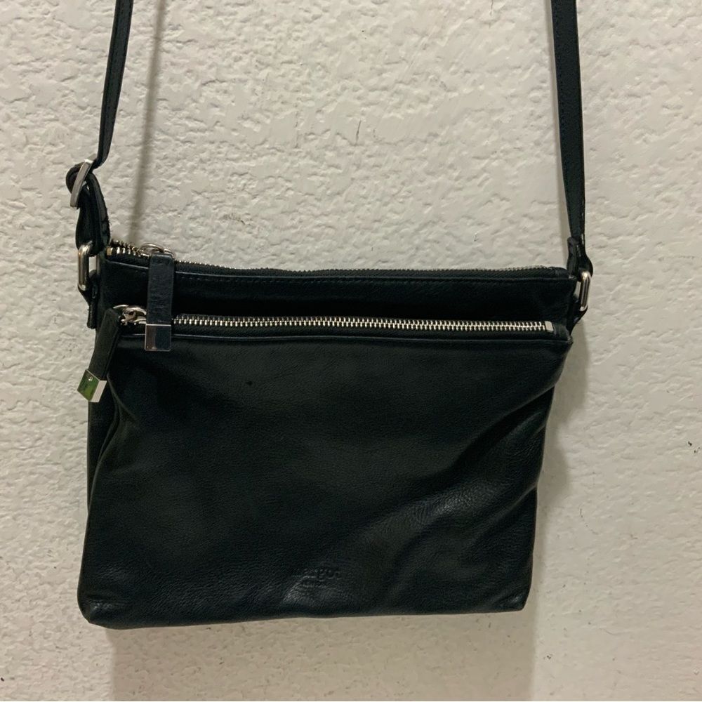 Margot Crossbody Double-zip Medium Sized Black Leather Handbag Purse